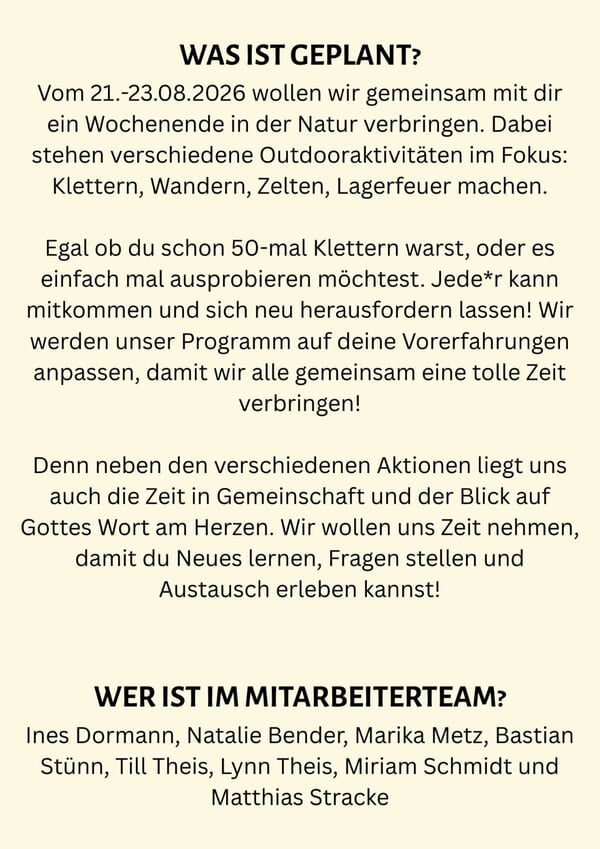 Anmeldung Outdoor 2026