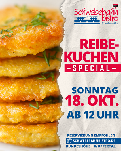 Schwebebahnbistro: Reibe-Kuchen-Spezial am Sonntag, 18.&nbsp;Oktober, ab 12 Uhr.